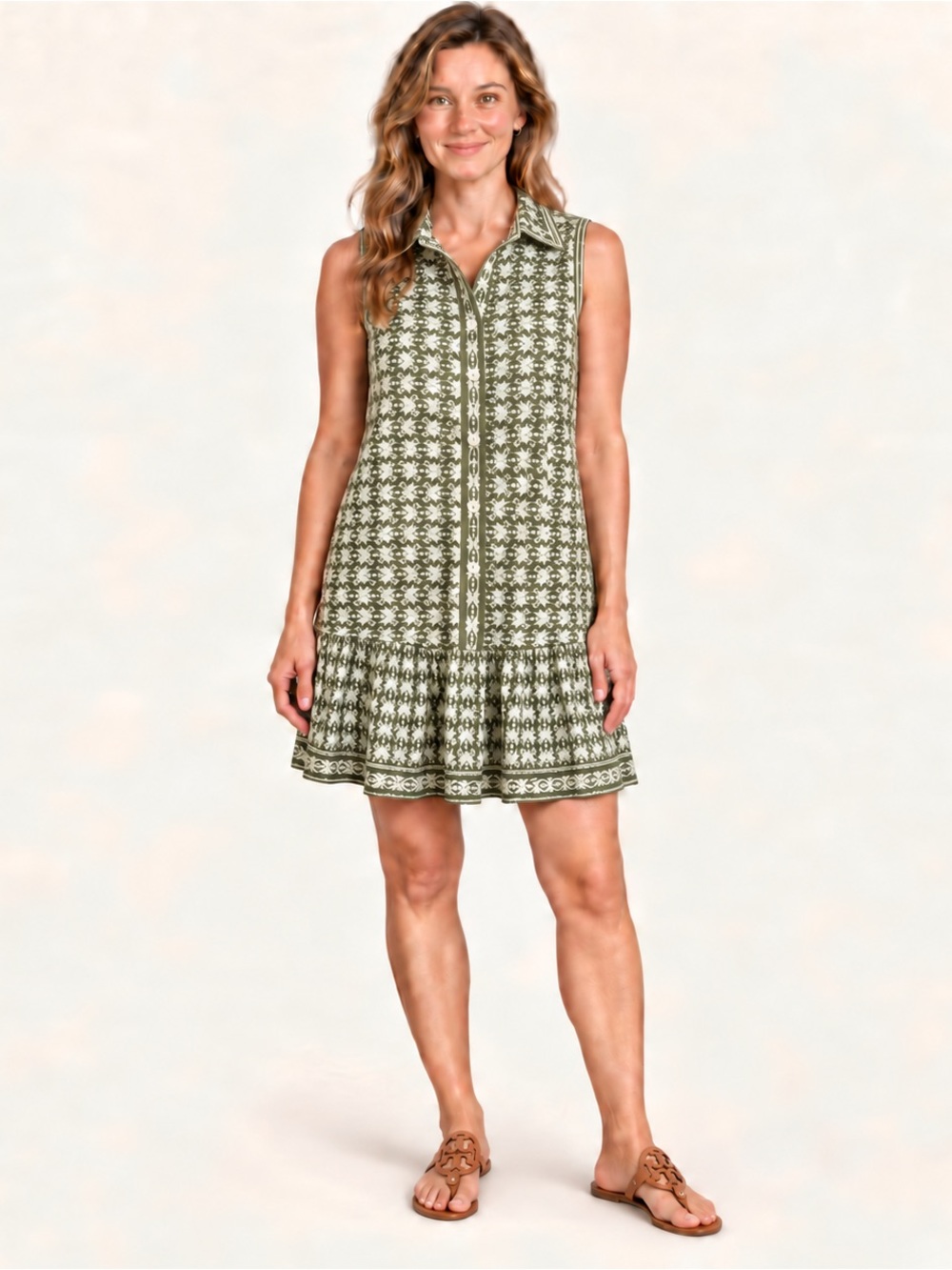 NWT Max Studio London Olive Print Sleeveless Shirt Dress Small